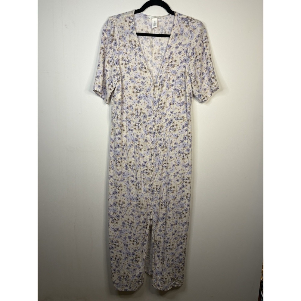 H&M Cottagecore Floral Dress Size Large Lavender Pastel Buttons Flowy Romantic